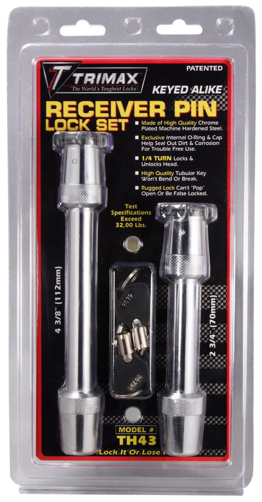 TRIMAX TH43 4-3/8 INCH and 2-3/4 INCH Keyed Alike Receiver Pin Lock Set