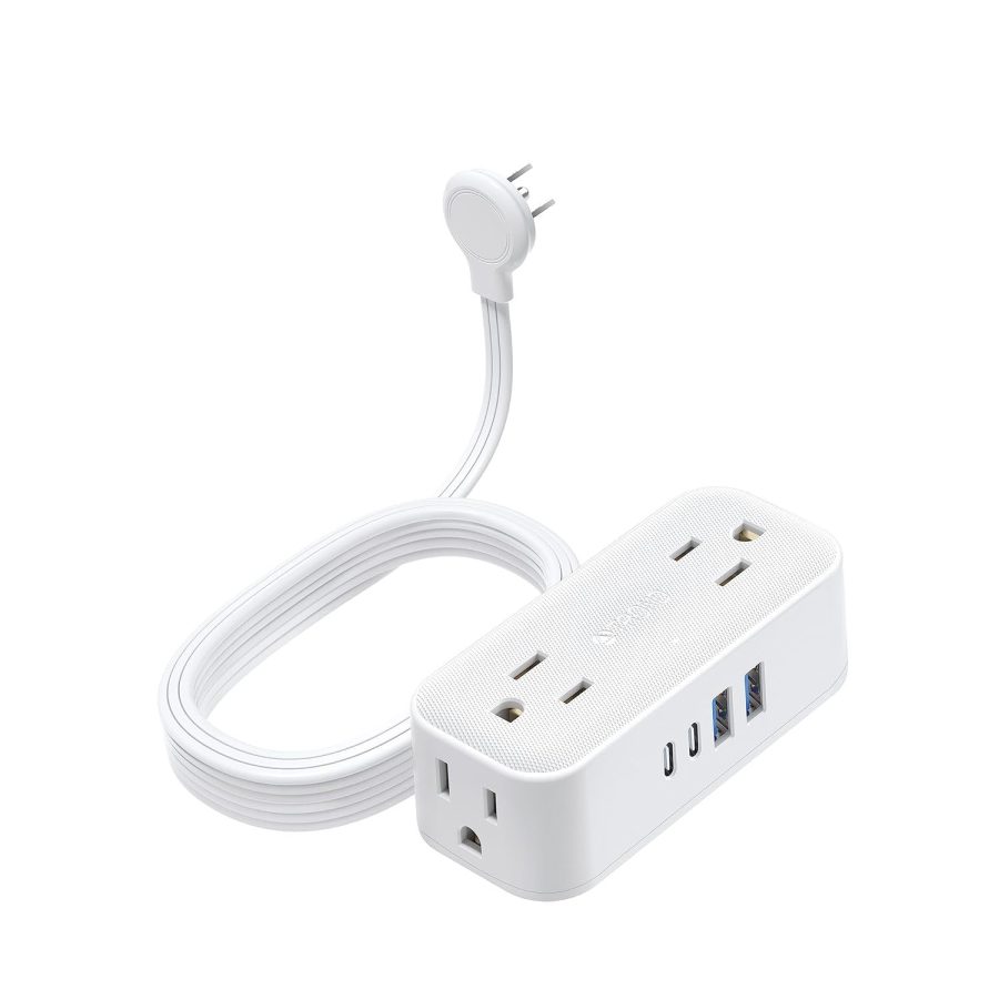 TROND Flat Extension Cord 10 ft, Flat Plug Power Strip with 4 Wide outlets 4 USB