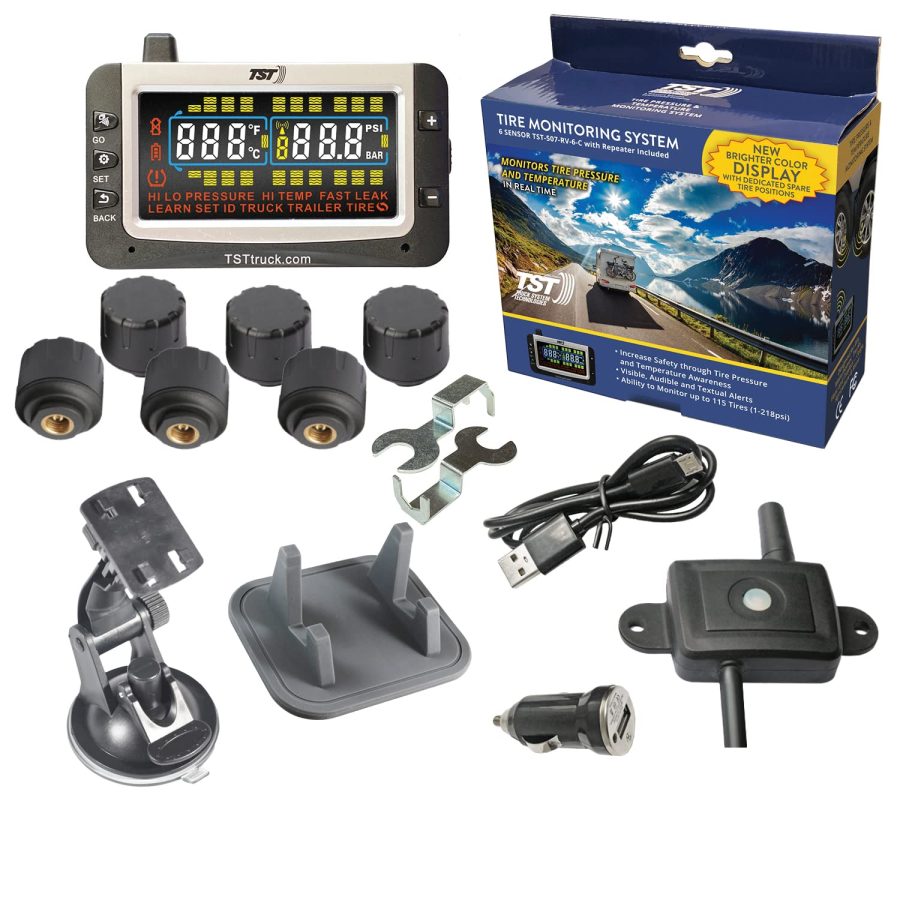 TRUCK SYSTEMS TST-507-RV-6-C TST 507 Tire Pressure Monitoring System with 6 Cap Sensors and Color Display for Metal/Rubber Valve Stems by Truck System Technologies, TPMS for RVs, Campers and Trailers