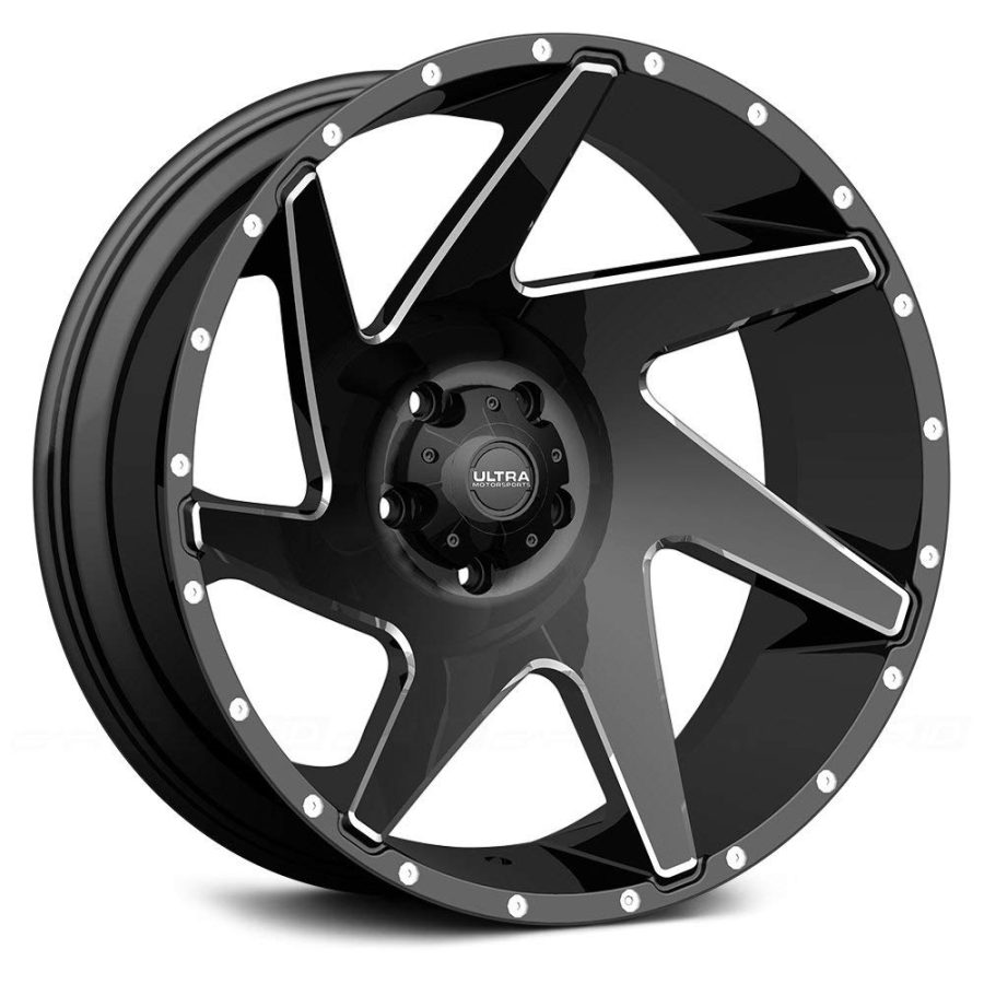 ULTRA 206-2181BM25 206BM Vortex Gloss Black with Milled Accents and Clear-Coat Wheel (20x10 INCH/8x6.50 INCH, -25mm offset)