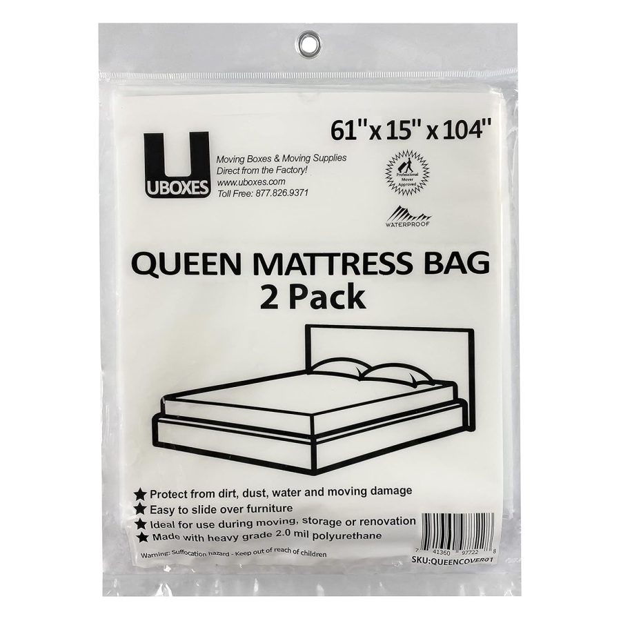 Uboxes Queen Mattress Moving Cover, 2 Pack, clear, 61 x 15 x 90, QUEENCOVER02