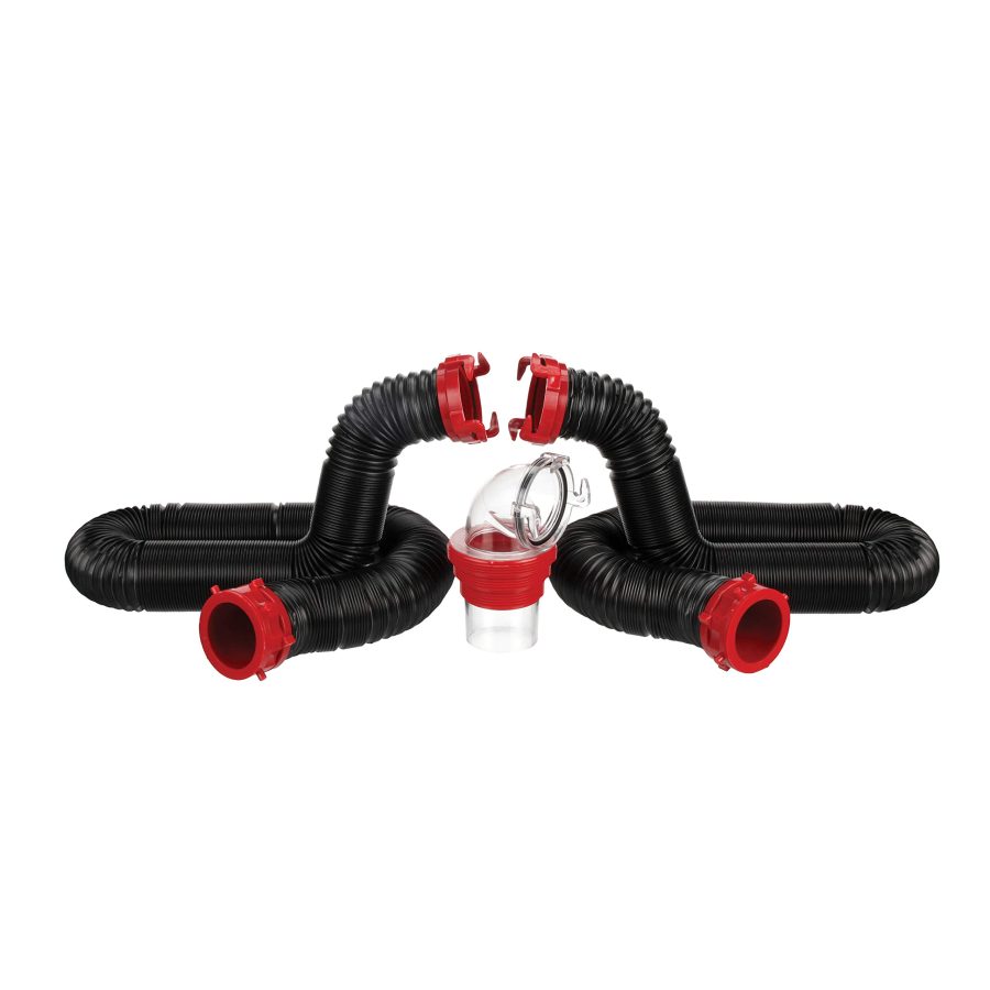 VALTERRA D04-0275 20-Foot Dominator RV Sewer Hose Kit, Sewer Hose for RV Camper, includes 2 Attachable 10-Foot Hoses with Rotating Fittings, 90 Degree ClearView Sewer Adapter, and 4 Drip Caps