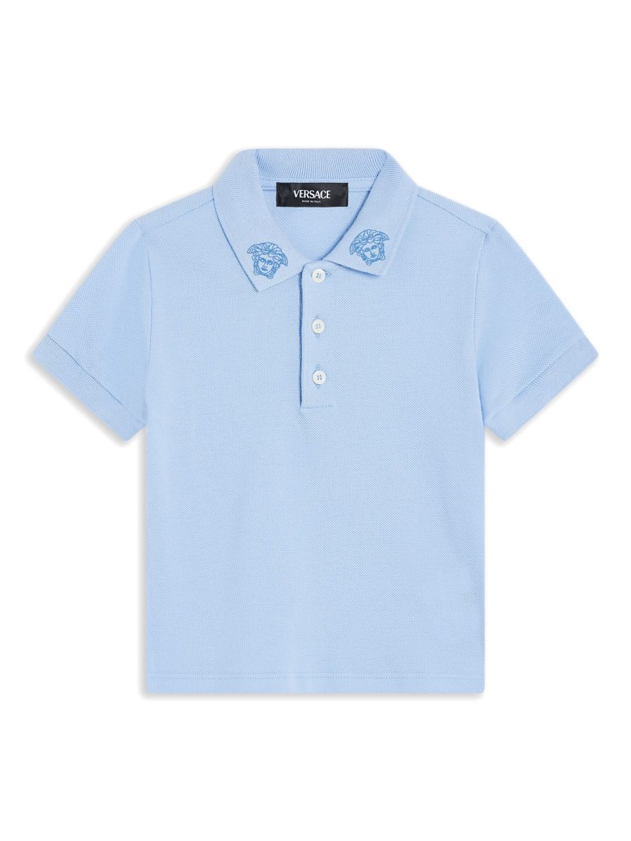 VERSACE BABY Boys Medusa Head Motif Cotton Polo Shirt Light Blue