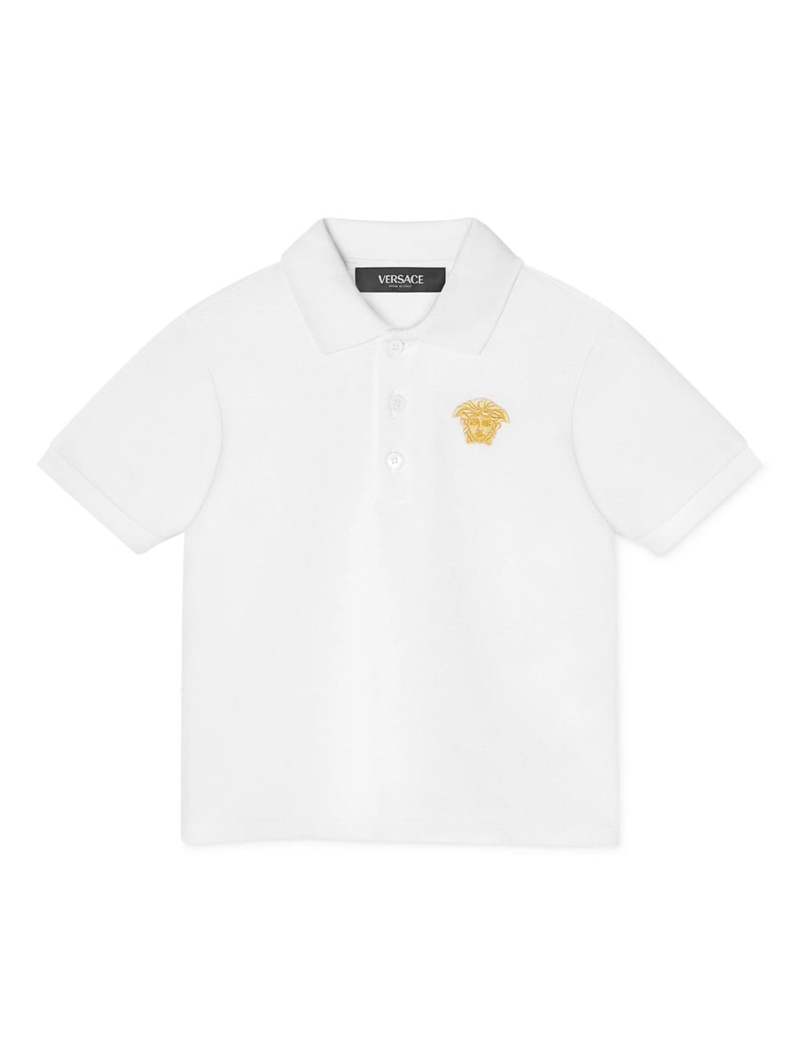 VERSACE BABY Boys Medusa Head Motif Cotton Polo Shirt White/Gold