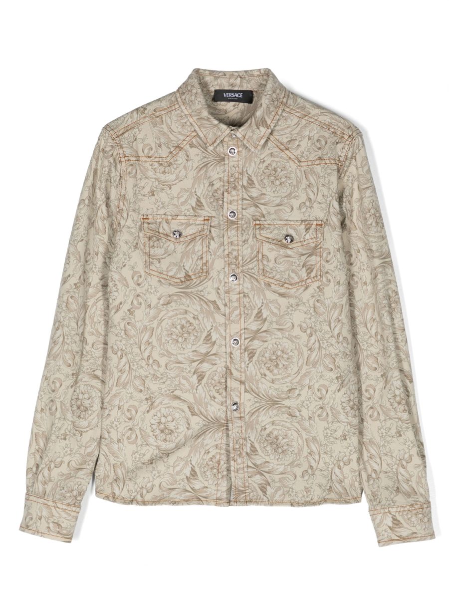 VERSACE KIDS Boys Barocco Print Overshirt Beige