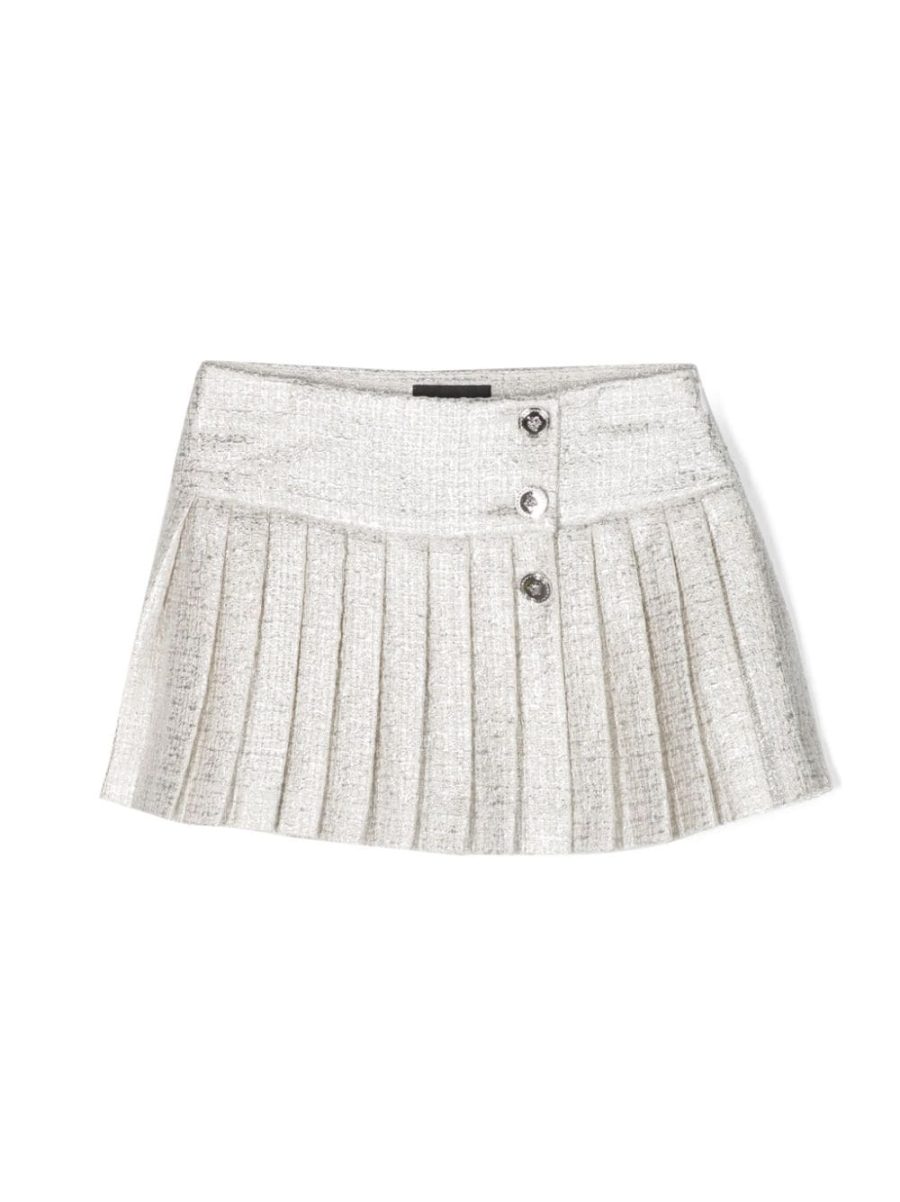 VERSACE KIDS Tweed Kids Pleated Skirt White Silver