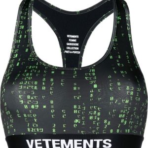 VETEMENTS WOMEN Logo-underband cropped vest Black / Green