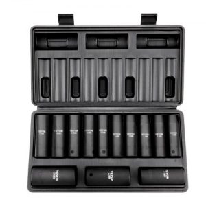 VEVOR 1/2" Drive Impact Socket Set, 13 Piece Deep Socket Set Metric 10-24mm, 6 Point CR-V Alloy Steel for Auto Repair, Easy-to-Read Size Markings, Rugged Construction, Includes Storage Case