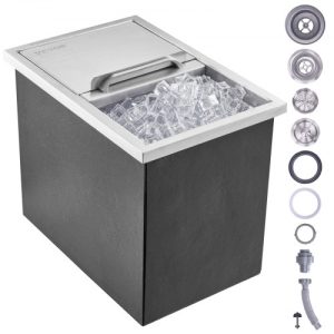 VEVOR Drop in Ice Chest, 18"L x 12"W x 14.5"H Stainless Steel Ice Cooler, Commercial Ice Bin with Sliding Cover, 40.9 qt Outdoor Kitchen Ice Bar, Drain-pipe and Drain Plug Included, for Cold Wine Beer