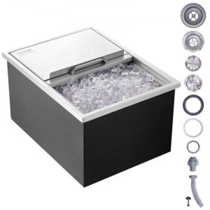 VEVOR Drop in Ice Chest, 24"L x 18"W x 13"H Stainless Steel Ice Cooler, Commercial Ice Bin with Sliding Cover, 40.9 qt Outdoor Kitchen Ice Bar, Drain-pipe and Drain Plug Included, for Cold Wine Beer