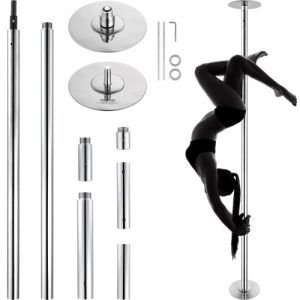 VEVOR Professional Dancing Pole, Spinning Static Dancing Pole Kit, Portable Removable Pole, 45mm Heavy-Duty Stainless Steel Pole, Height Adjustable Fitness Pole, for Exercise Home Club Gym, Silver