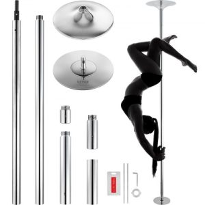 VEVOR Professional Dancing Pole, Spinning Static Dancing Pole Kit, Portable Removable Pole, 45mm Heavy-Duty Stainless Steel Pole, Height Adjustable Fitness Pole, for Exercise Home Club Gym, Silver