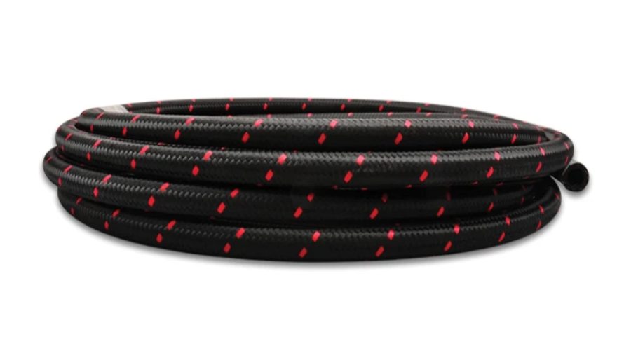 VIBRANT 11988R Nylon Braided Flex Hose (5ft Roll of Black Red ; AN Size: -8, Hose ID 0.44 INCH)