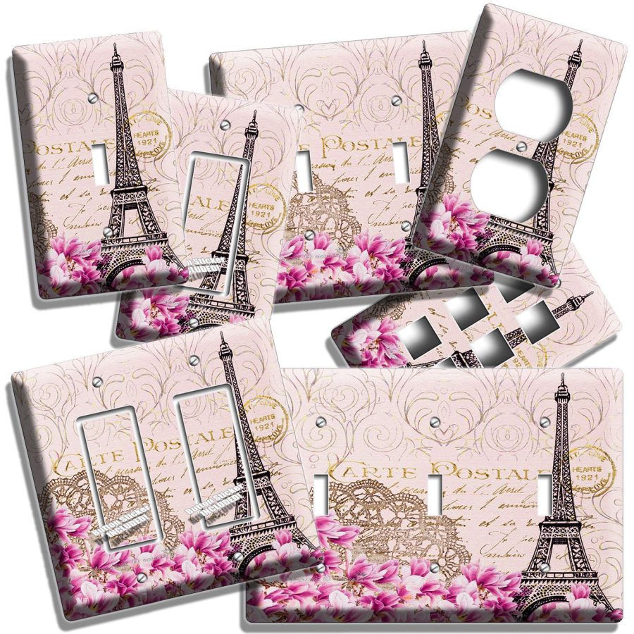 VINTAGE EIFFEL TOWER MAGNOLIA FLOWERS PARIS POST CARD LIGHT SWITCH OUTLET PLATES