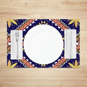 Vintage Blue Yellow Tribal Dining Set Of 4 Placemats - Aperturee