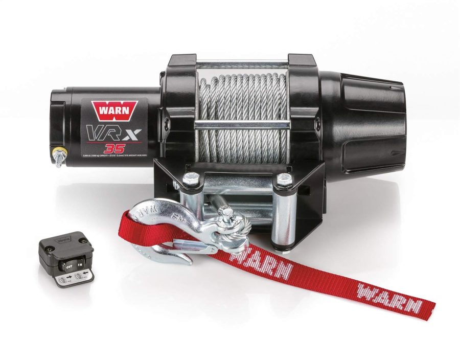 WARN 101035 VRX 35 Powersports Winch with Handlebar Mounted Switch and Steel Cable Wire Rope: 7/32 INCH Diameter x 50FT Length, 1.75 Ton (3,500 lb) Capacity