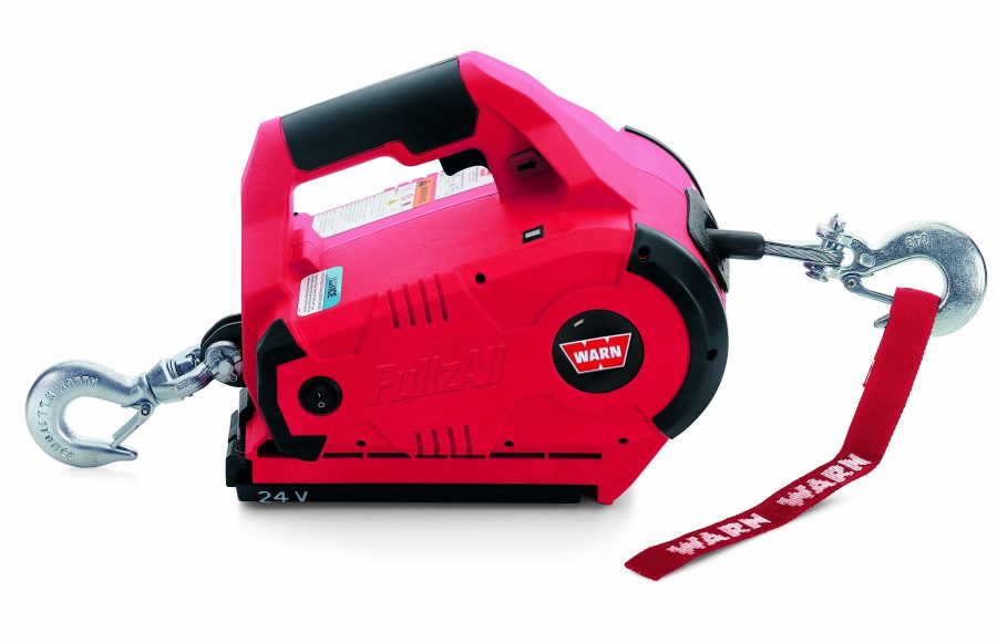 WARN 885030 PullzAll Cordless 24V DC Portable Electric Winch with Steel Cable and 1 Rechargeable Battery Pack: 1/2 Ton (1,000 lb) Lifting/Pulling Capacity, Red