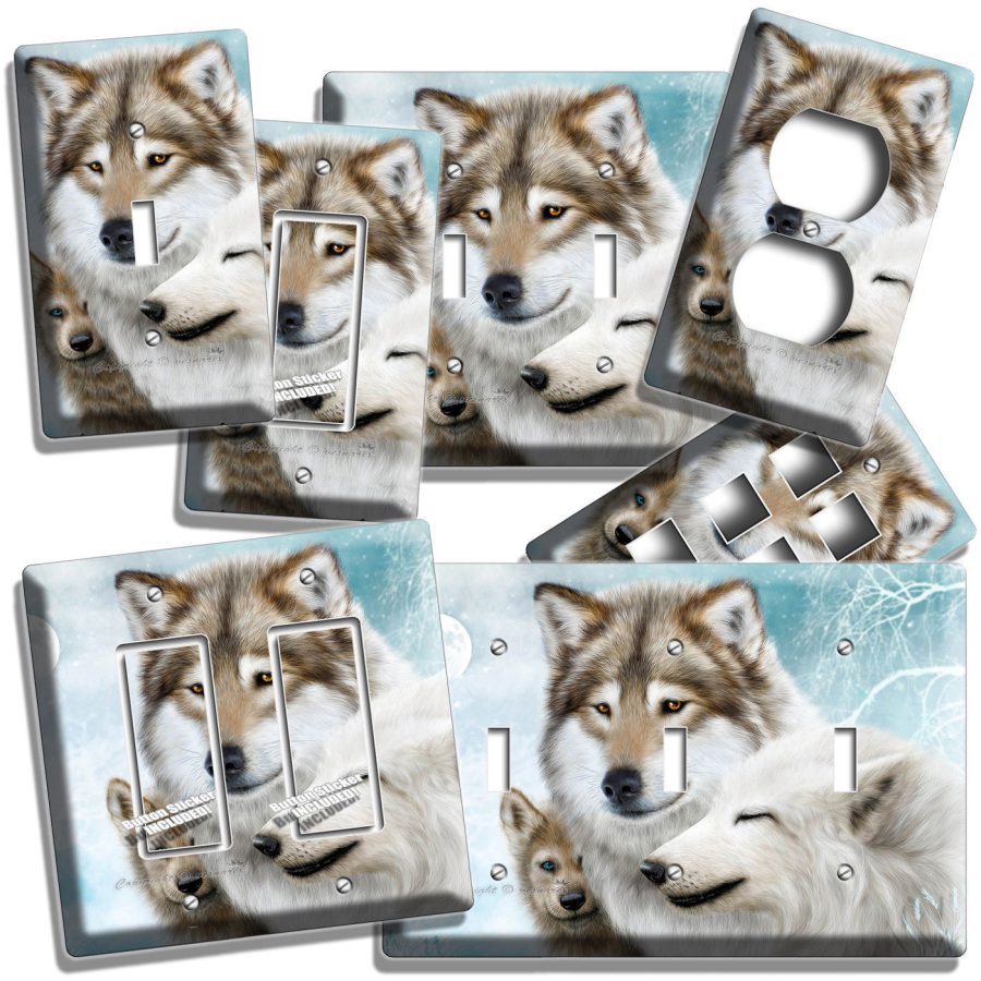 WILD GRAY WOLF FAMILY WINTER LIGHT SWITCH OUTLET WALL PLATE COVER ROOM ART DECOR