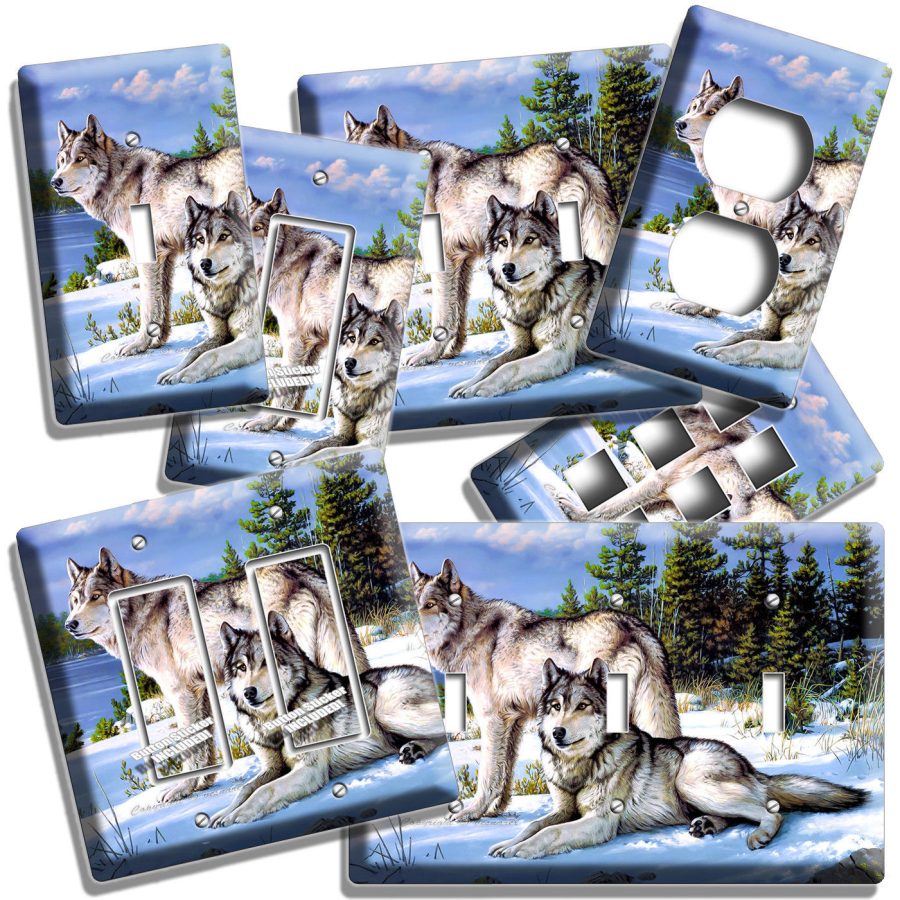 WILD GRAY WOLVES WINTER FOREST LIGHT SWITCH OUTLET WALL PLATE COVERS ROOM HD ART