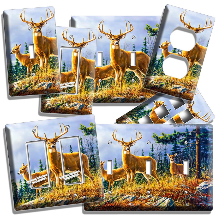 WILD WHITETAIL DEER BUCK LIGHT SWITCH WALL PLATE OUTLET HUNTING CABIN ROOM DECOR