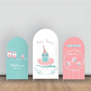 White Blue Pink Birds Baby Shower Arch Backdrop Kit - Aperturee