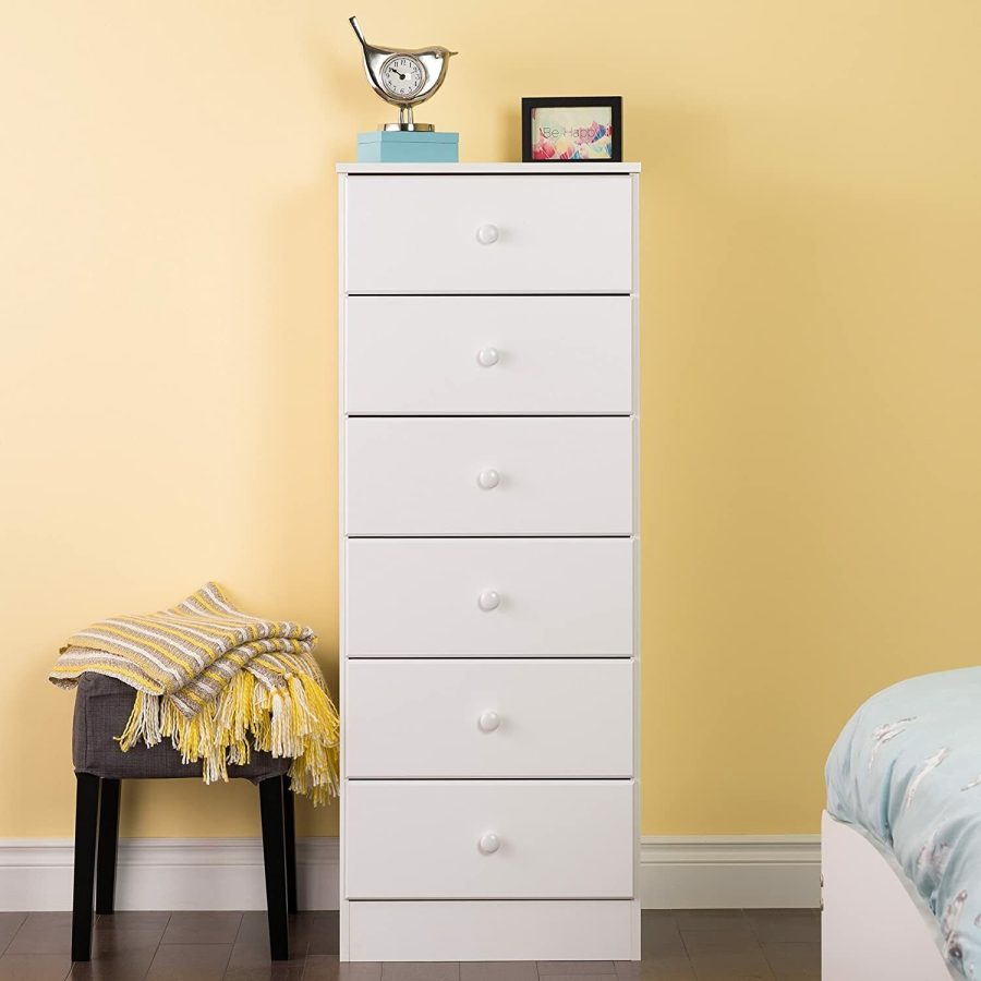 White Finish Wooden 6 Drawer Tall Dresser Chest Drawers Clothes Storage Cabinet