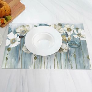 White Floral Oil Painting Retro Set Of 4 Placemats - Aperturee