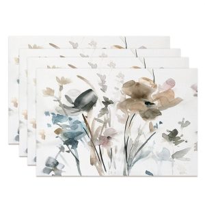 White Ink Floral Abstract Dining Set Of 4 Placemats - Aperturee