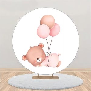 White Sleep Bear Balloon Round Baby Shower Backdrop - Aperturee