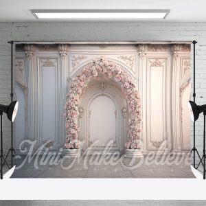 White Triumphal Arch Pink Floral Wedding Backdrop - Aperturee