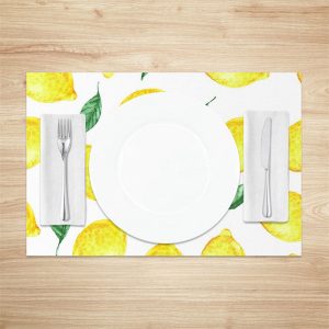 White Yellow Leaves Lemons Fruit Set Of 4 Placemats - Aperturee