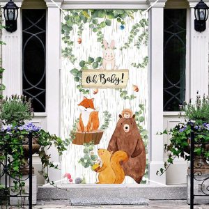 Woodland Wild Green Leaves Baby Shower Door Cover - Aperturee