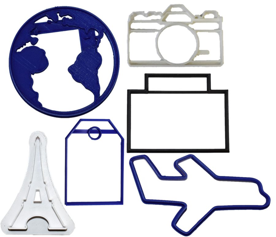 World Travel Plane Camera Suitcase Globe Set of 6 Cookie Cutters USA PR1032