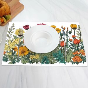 Yellow Red Floral Leaves Painting Set Of 4 Placemats - Aperturee