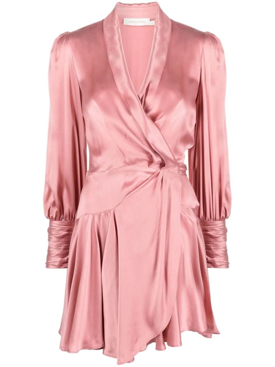 ZIMMERMANN WOMEN Silk Wrap Mini Dress Pink