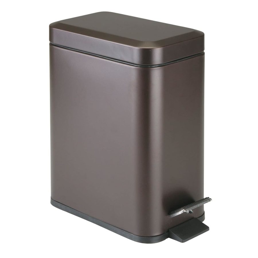 mDesign Small Modern 1.3 Gallon Rectangle Metal Lidded Step Trash Can, Compact G