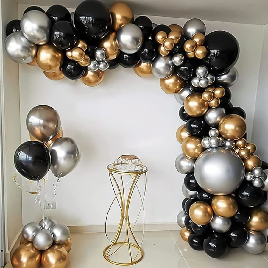 111Pcs Black Gold And Silver Balloon Garland Arch Kit Metallic Black Metallic Go