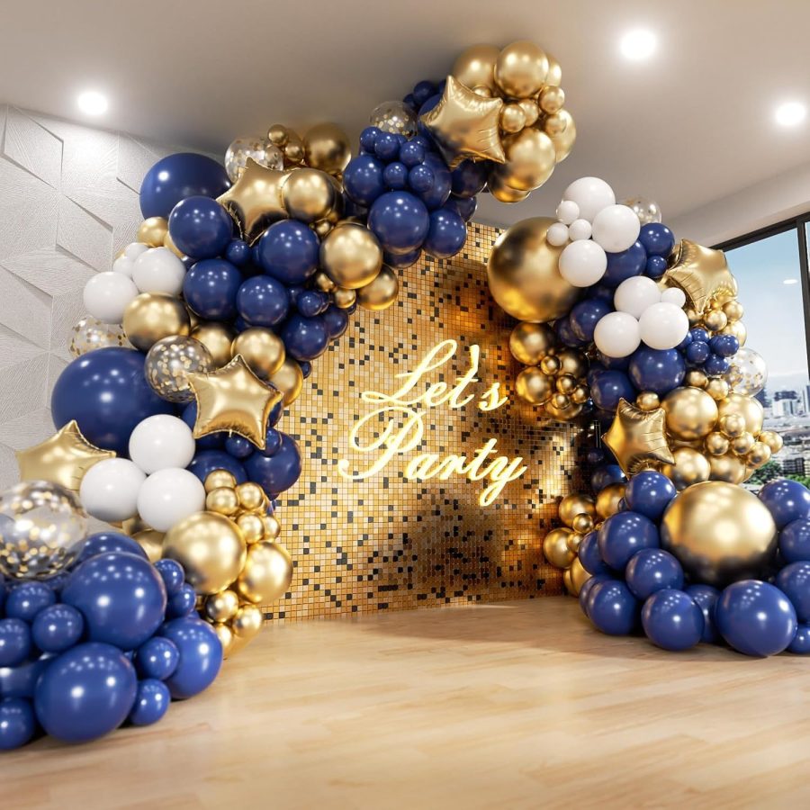 187Pcs Navy Blue And Gold Balloons Arch Garland Kit, 5 10 12 18 Inch Royal Blue