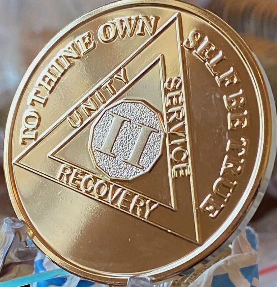 2 Year AA Medallion Large 1.5 Inch 22k Gold Plated Sobriety Chip