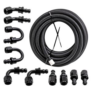 20Feet 6AN Stainless Steel Braided Fuel Line + 10PCS Push Lock Fitting Hose End