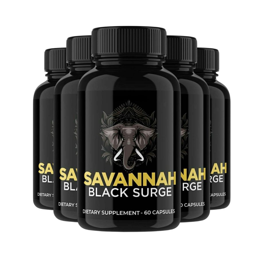 5 Pack Savannah Black Surge Pills Black Surge Formula Male Support 300 Capsules