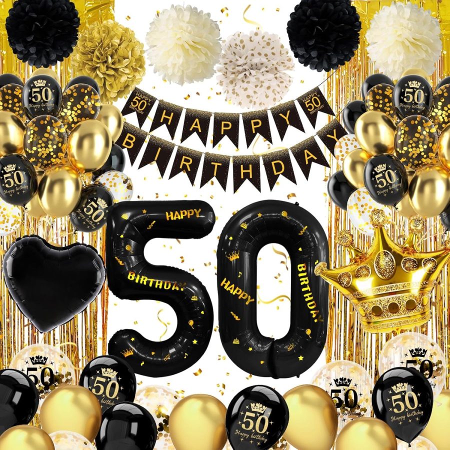 50Th Birthday Decorations Black Gold, 50Th Birthday Decorations For Men Women Wi