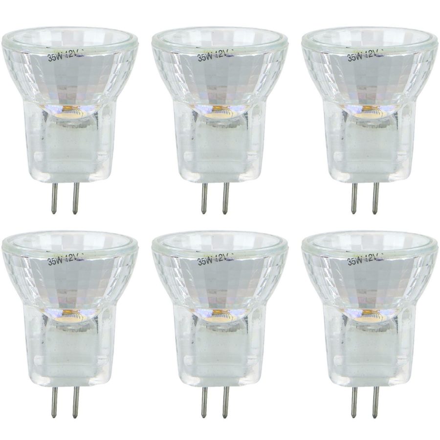 6 Pack Sunlite 35 Watt, 36 Flood, MR8 with Cover Guard, G4 Bi-Pin Base