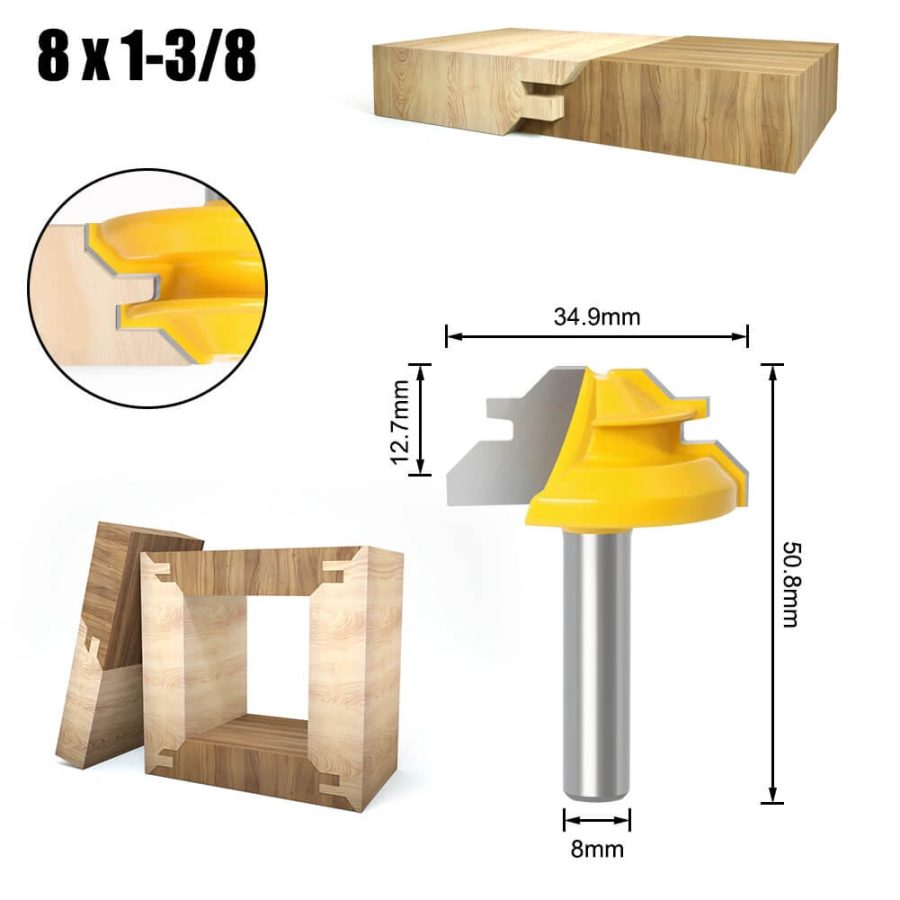 6mm/6.35mm/8mm CNXING Carbide Alloy Shank 45 Degree Lock Miter Router Bit for Woodworking