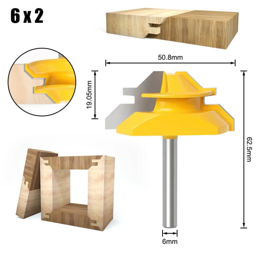 6mm/6.35mm/8mm CNXING Carbide Alloy Shank 45 Degree Lock Miter Router Bit for Woodworking