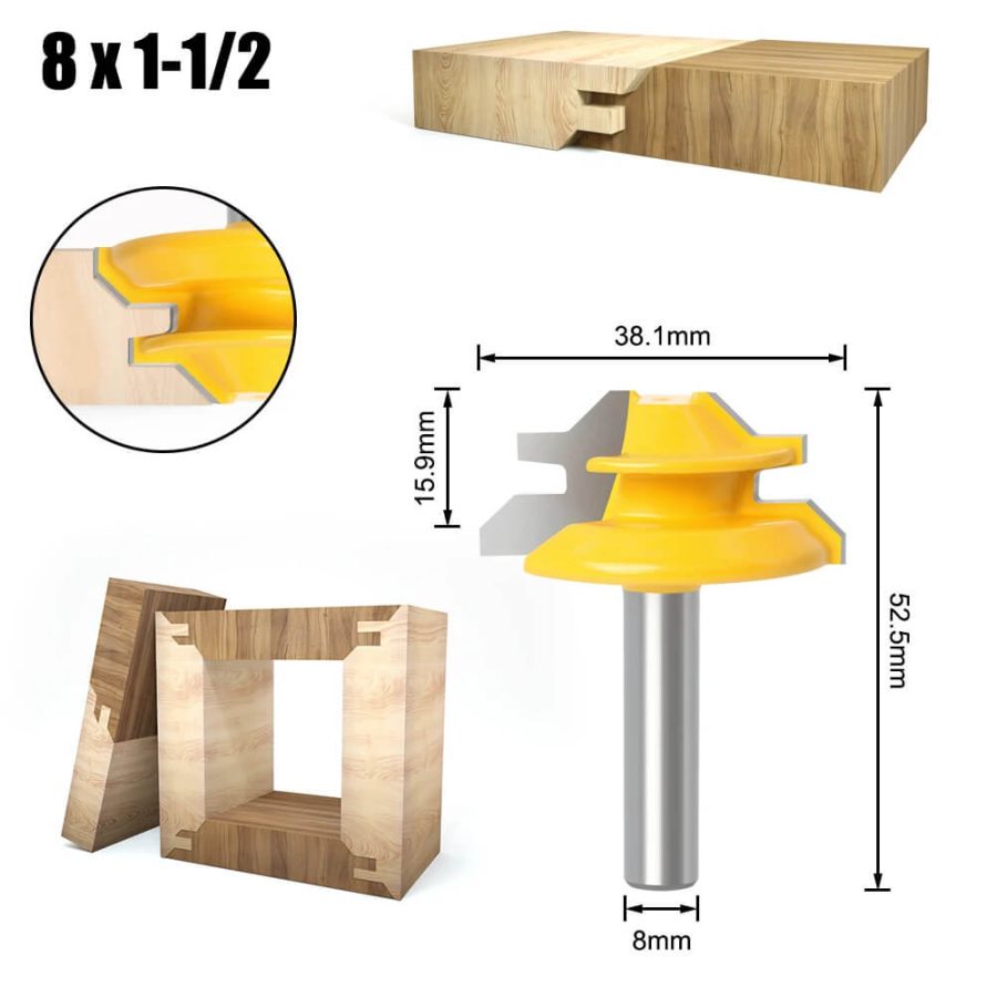 6mm/6.35mm/8mm CNXING Carbide Alloy Shank 45 Degree Lock Miter Router Bit for Woodworking