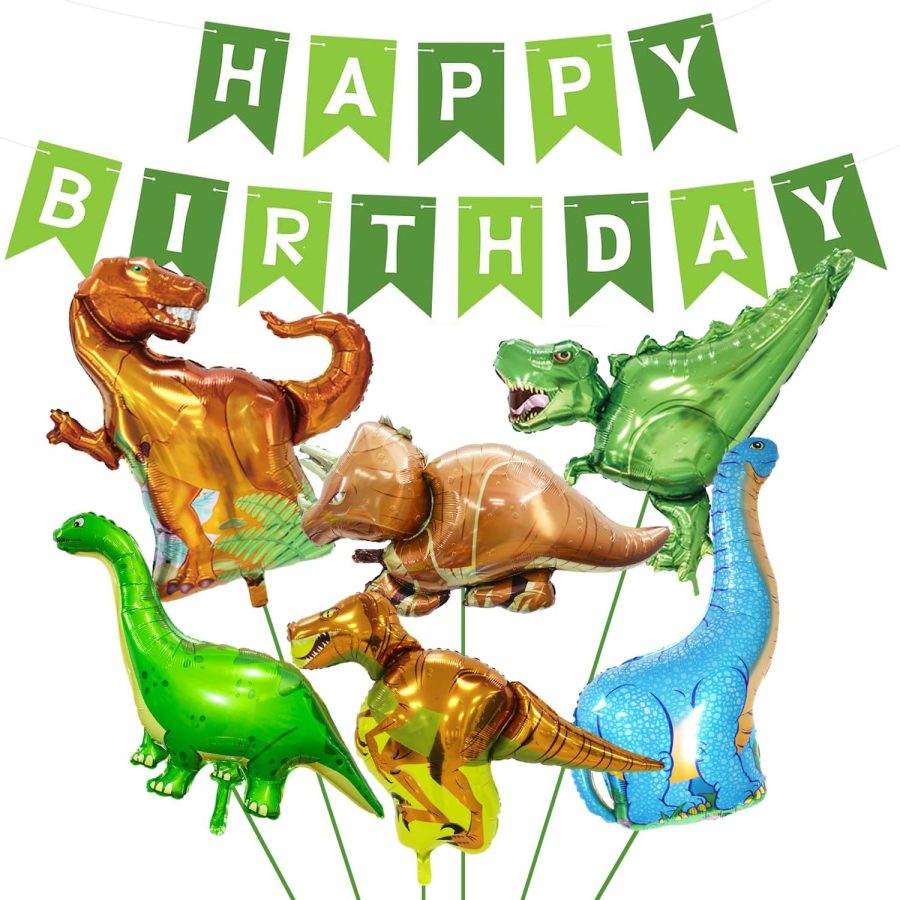 7Pcs Giant Dinosaur Balloons With Happy Birthday Banner Dinosaur Birthday Decora