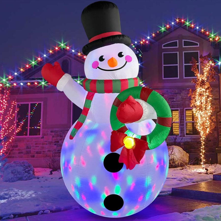 8FT Tall Christmas Inflatables Outdoor Decorations, Inflatable Snowman Holding G