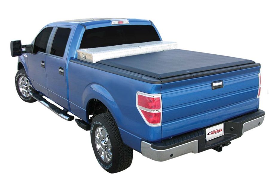 ACCESS 61339 Tonneau Cover; Toolbox; Soft Roll-Up Hook And Loop; Use With 19 - 21 Inch Over The Rail Tool Box; Lockable Using Tailgate Handle Lock; Black; Vinyl