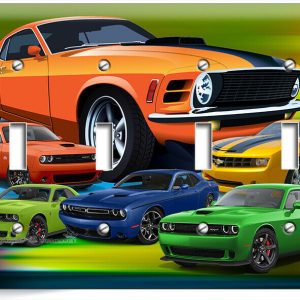 AMERICAN MUSCLE RACING CARS 4 GANG LIGHT SWITCH WALL PLATE NEW GARAGE SHOP DECOR